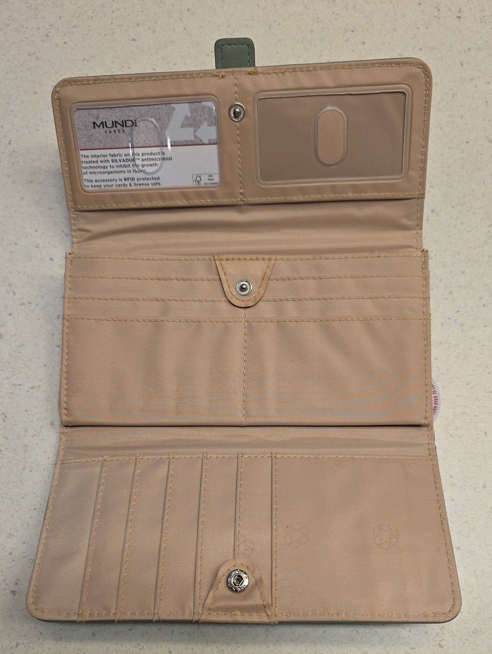 Mundi Sage Green Faux Leather Clutch Wallet RFID Protection Tri-Fold - NEW - Picture 6 of 6